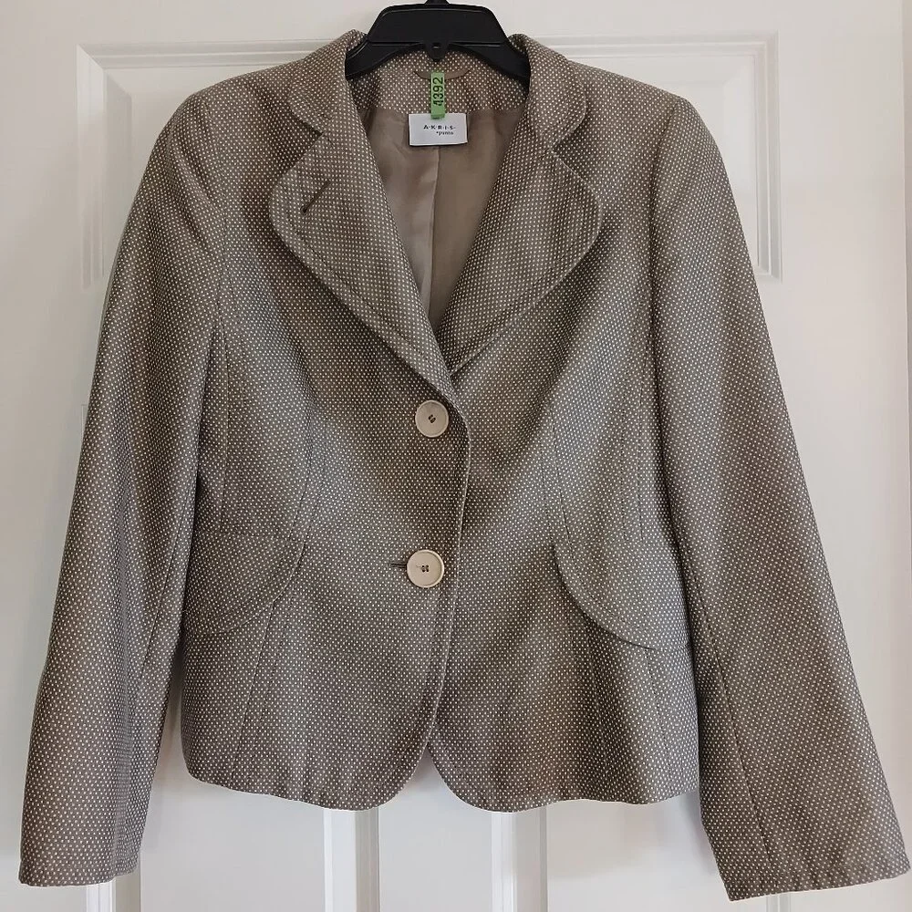 AKRIS Punto Cotton Taupe White Polka Dot Retro Blazer Jacket - Picture 1 of 6